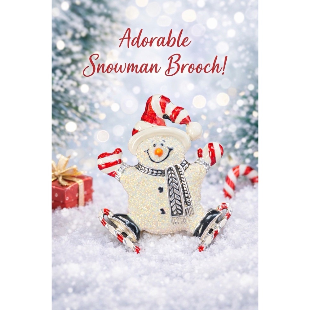 Ice Skating Snowman Holiday Enamel Pin‎ Candy Canes Christmas Brooch Flair